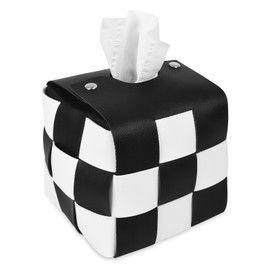 Tissue Box Holder, Cube Tissue Box Covers, PU Leather Square Tissue Holder, Modern Napkin Paper Dispenser for Bathroom Desk Drawer Dining Table House Kitchen Home Office Car, Black& White