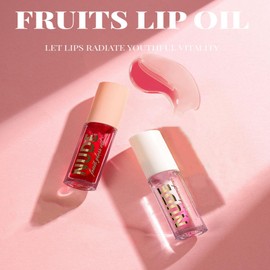 Lip Oil Care Moisturizing Gloss Oils Set, 2PCS Plumping Fruit Balm Lips Glow, Transparent Hydrating Lipstick Lip Masks (Coconut & Strawberry)