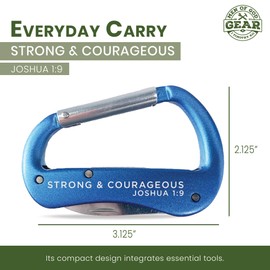 5-in-1 Bible Verse Carabiner Multitool - Strong and Courageous, Joshua 1:9 - Blue Clip Carabiner Keychain with Knife, Screwdrivers, Nail File & Bottle Opener - Christian Pocket Tools For Men