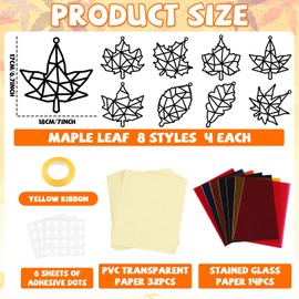 32 Sets Fall Maple Leaf Suncatchers Craft Kit DIY Window Stained Glass Effect Autumn Maple Leaf Paper Crafts Home School Classroom Decoration Kid Birthday Gift Creative Art Project Activity Game