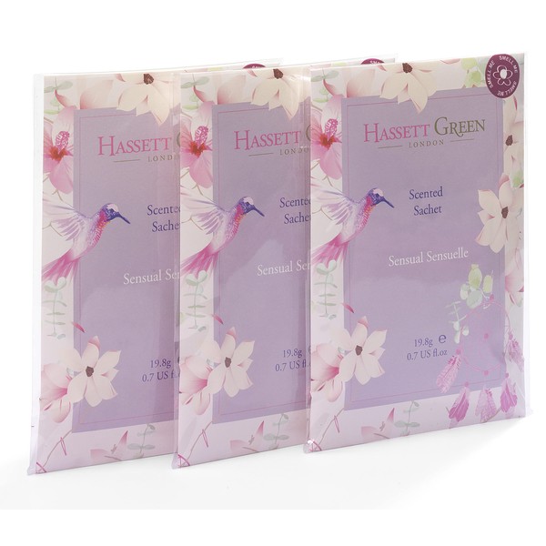 Hassett Green London - Hand Made Scented Sachet Large Three Pack - Sensual Sensuelle - For Wardrobes and Drawers
