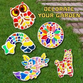 EggSun 8Pcs Stepping Stones Painting Craft Kit for Kids 4 8 6, DIY Garden Stones Outdoor Paint Your Own Ceramic Rainbow Arts and Crafts for Boys Girls Ages 4 7 9 10 12 Birthday Gifts
