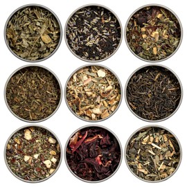 Heavenly Tea Leaves Organic Wellness Tea Sampler (Approx. 90 Cups of Tea), 9 Assorted Loose Leaf Teas & Herbal Tisanes - Great Hot or Iced, High & No Caffeine Teas, Gift Ideas for Her