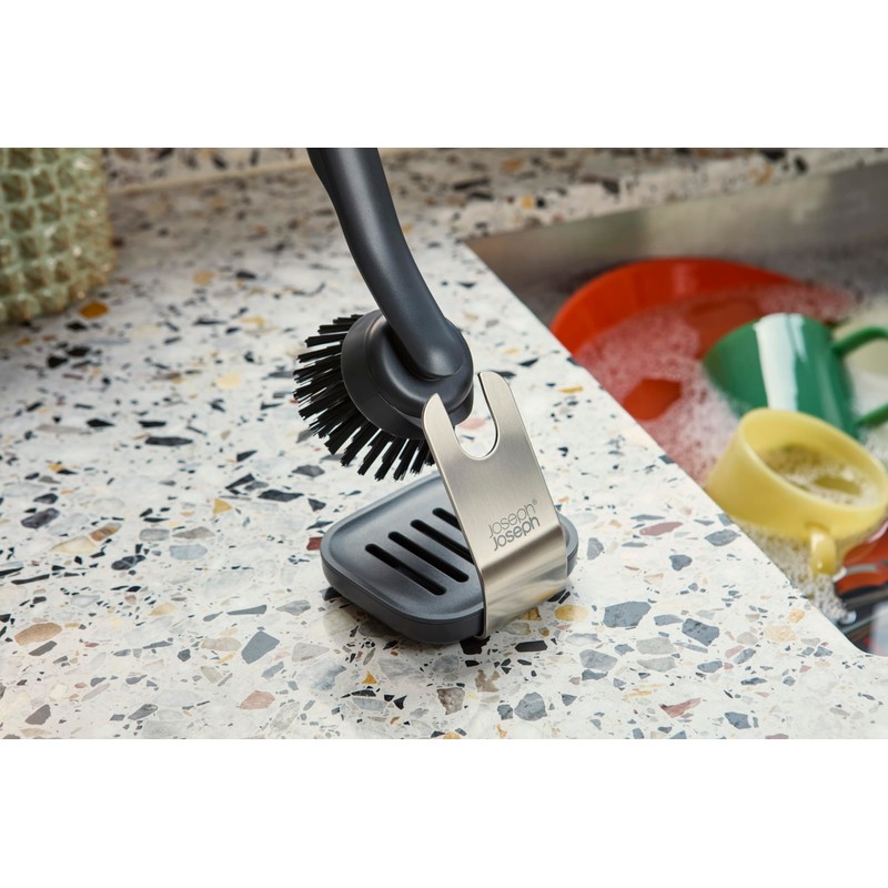 Joseph Joseph SinkTech Dish Brush with Stainless-Steel Storage Stand, Durable