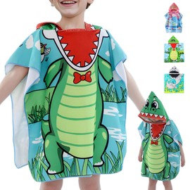 JYJLLM Kids Hooded Poncho Towel 2 in 1 - Changing Robe - Swim Towel, Quick Dry Microfiber Beach Cover Up for Swimming Surfing, Soft Hooded Towels for Children 3-12 Years UK Summer Essentials(Green)