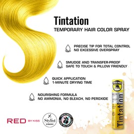 Red by Kiss Tintation Temporary Hair Color Spray 2.82oz, Quick-Dry & Smudge-Proof, Vivid Color Washable Hair Dye, Styling Spray Cosplay Halloween Birthday Party Festival (Electric Yellow)