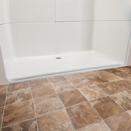 Collapsible Shower Dam - Water Threshold Barrier Stopper for Curb Free Shower/Easy Wheelchair Roll in/Use with Weighted Curtain for Full Splash Guard/White EPDM/Radius End Caps/ 96"