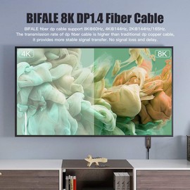 BIFALE DP Fiber Optic Cable 75ft, 8K Fiber Displayport 1.4 Cable Support HBR3, DSC 1.2, HDR10, 32.4Gbps, 8K@60Hz, 4K@144Hz, Thin and Slim Fiber DP1.4 Cable