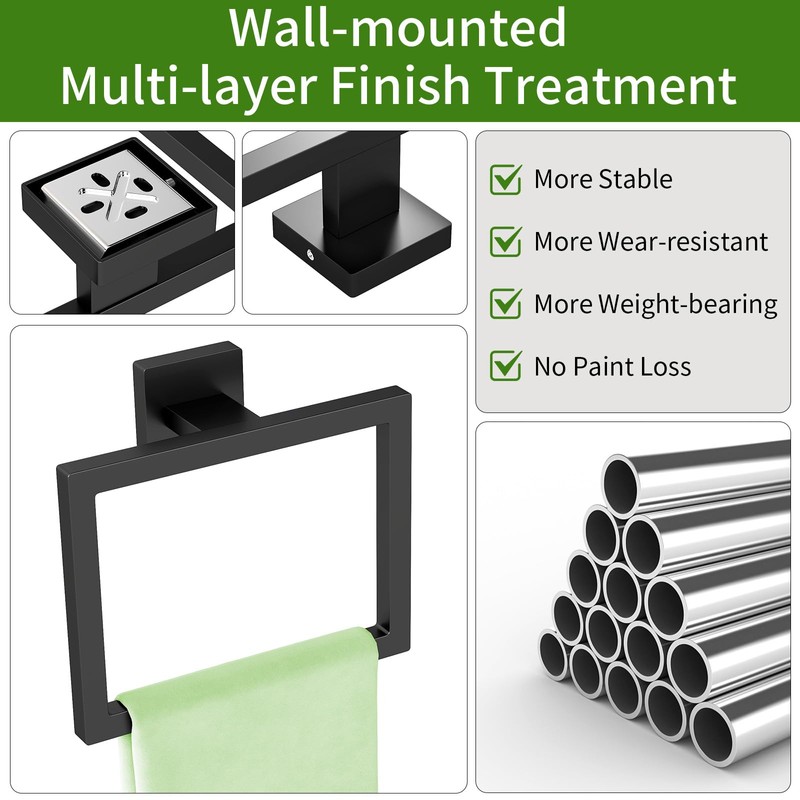 2 Pack Matte Black Hand Towel Holder, Stainless Steel Wall