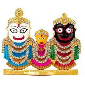 Saubhagya Global Beautiful Gold Plated Idol of Lord Jagannath, Balaram & Subhadra for Living Room, Study Room, Office, Corporate House, Religious Places, Gifting, Car Dashboard etc.