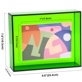 HappyDino 5x7 Acrylic Picture Frame for Wall and Tabletop Neon Floating Photo Frame with Decorative Bright Color, Turquoise Green