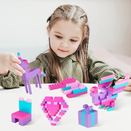 Reenwee Building Bricks Set,Classic Colors Building Blocks Toys,Compatible with All Major Brands,Birthday Gift for Kids (Pink-Purple 1000PCS)
