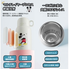 Children's Water Bottle, 16.9 fl oz (500 ml), 2-way, 316 Stainless Steel Liner, Retractable Straw, Cup Sleeve, Thermos, Kids, Elementary School Students, Kindergarten, Thermal, Cool, Cute, Children's