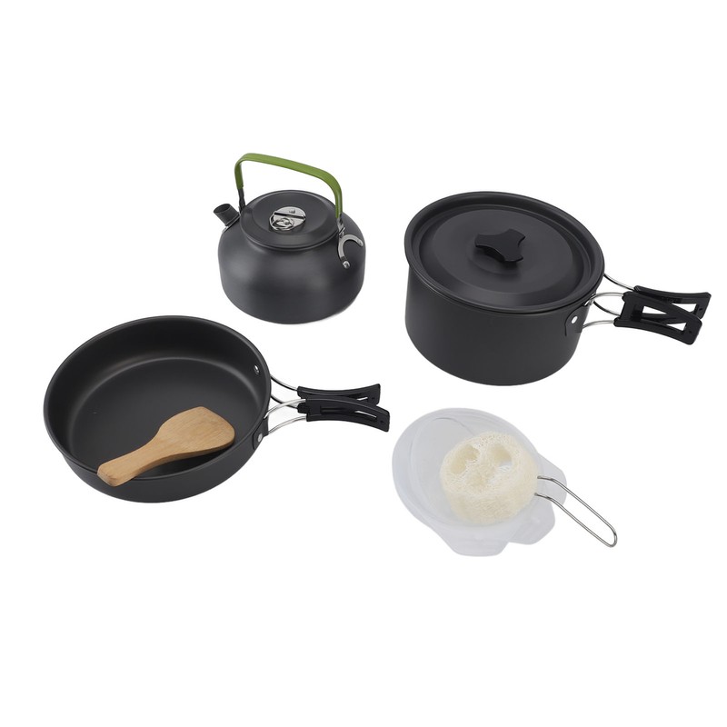 Camping Cookware Portable Nonstick Pot and Pan Set with Kettle