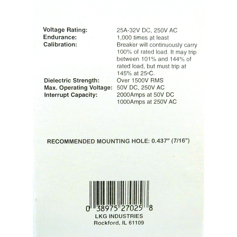 Philmore 25 Amp Push Button Manual Reset Thermal Circuit Breaker