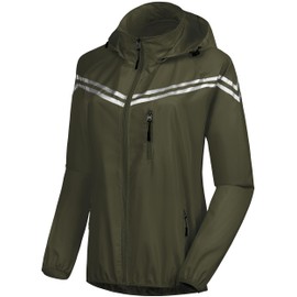 CREATMO US Waterproof Jacket Womens Cycling Rain Coat Women Windbreaker Packable Lightweight Raincoat With Hood Bike Army Green M