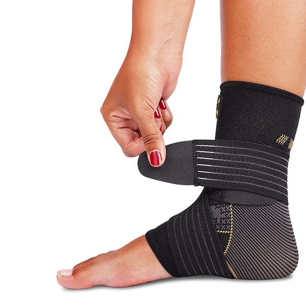 Ankle Brace for Women and Men - Adjustable Strap for Arch Support - Plantar Fasciitis Brace for Sprained Ankle Achilles Tendonitis Pain and Injured Foot - Breathable Copper Infused Nylon (Large)