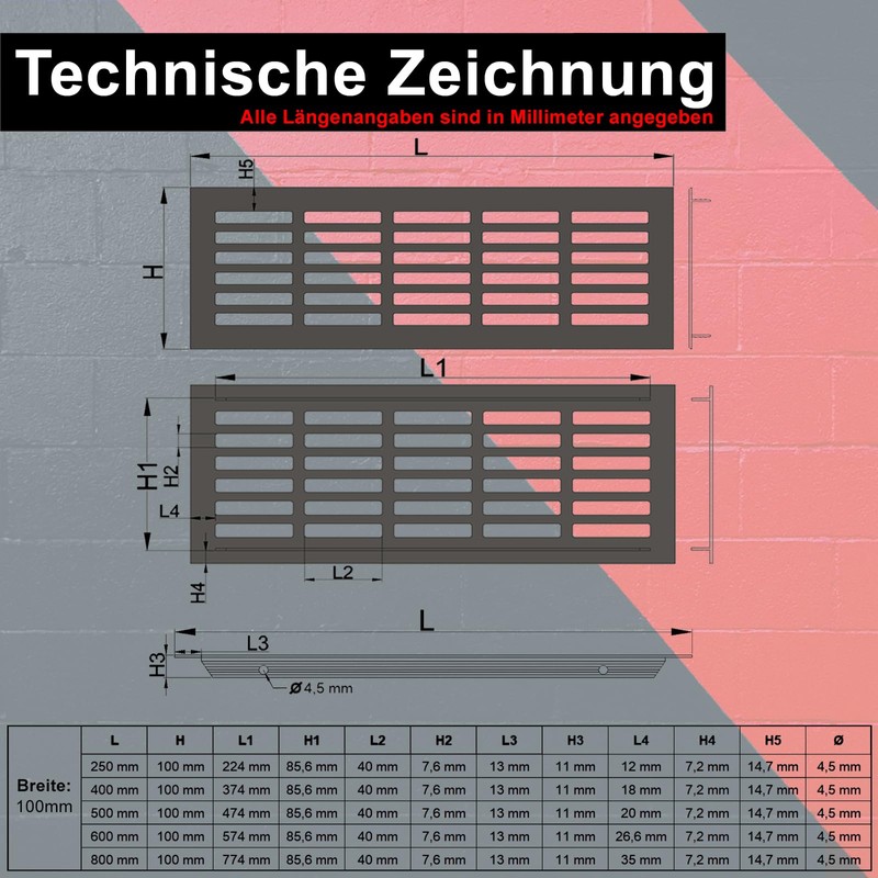 Ventilation Grille Aluminium | 100 mm x 250 mm |
