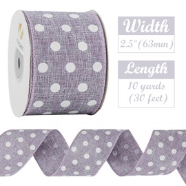 HUIHUANG Lavender Polka Dot Wired Ribbon 2-1/2 inch, Lavender Purple and White Wire Ribbon for Easter Day Wreaths, Bows Making, DIY Crafts, Home Outdoor Decor -Continuous 10 Yards