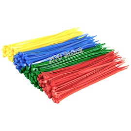 Gocableties 200mm x 2.5mm Heavy Duty Nylon Cable Ties Red Green Blue Yellow 200 Pack Multicolor