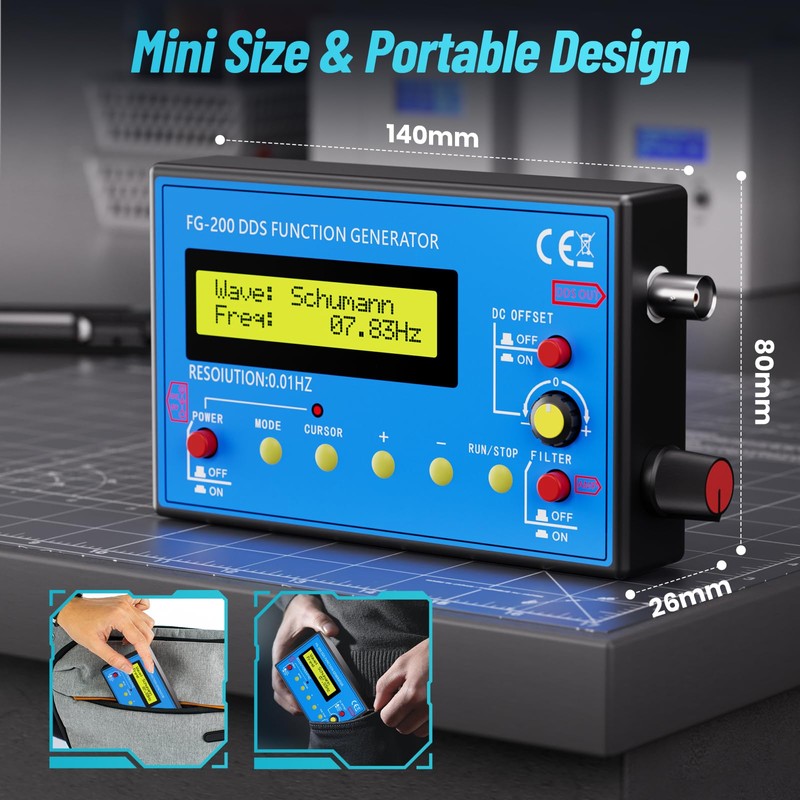 1Hz-500kHz DDS Signal Generator with Schumann Resonator, Portable Multifunction Waveform