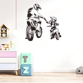 Kingarch Motocross Dad Son Wall Decals, Dirt Bike Best Friends Peel and Stick Vinyl Nursery Decor, Removable Home Wall Decor Murals Stickers for Kids Girls Toddler Bedroom Living Room