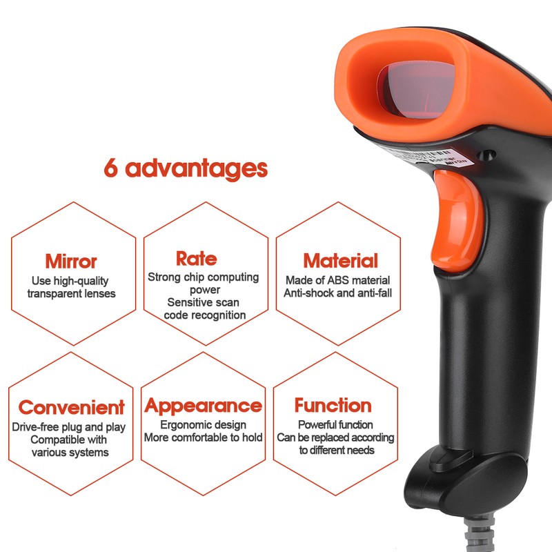 Barcode Scanner 1D Dimensional Wired Laser Automatic Scanning Label Reader