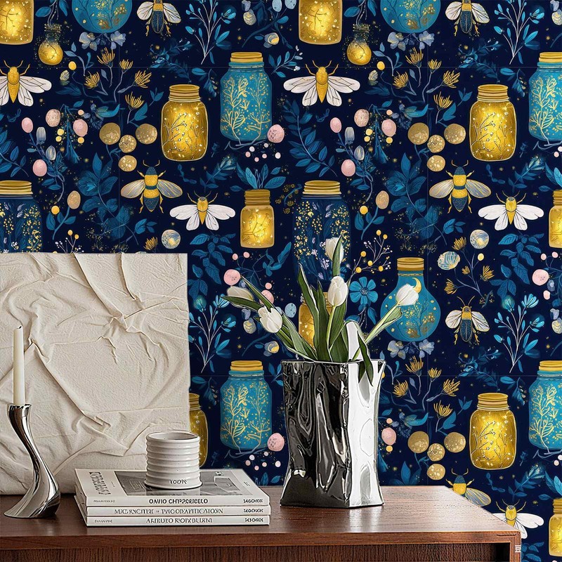 SuxiGlo Firefly Night Botanical Wallpaper Peel and Stick Wallpaper
