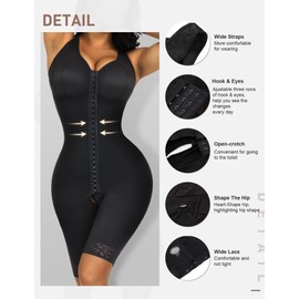 FeelinGirl Women's Shaping Bodysuits Tummy Control Body Shaper Post Surgery Fajas Full Body Shaperwear (Black XL