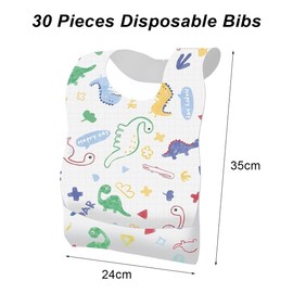 Cerioll Set of 30 Disposable Bibs for Baby Bibs, Disposable Bibs, Baby Bibs, Waterproof Travel Bibs with Food Catcher Bag for Babies, Toddlers, Boys and Girls, Travel, Outdoor Use, multicoloured