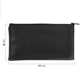 BankSupplies Reusable Deposit Bag | 11” W x 6” H | Vinyl Coating | Black | Double-Stitched Seams | Heavy-Duty Nylon Zipper | Leather-Like Textured Grain | Bank Bags with Zipper