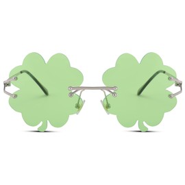 Hycredi St. Patrick’s Day Irish Shamrock Sunglasses Green Four Leaf Clover Leprechaun Costume Glasses-Light Green1