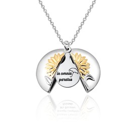 PLITI Celebrity Inspired Gift In Omnia Paratus Sunflower Locket Necklace For Fan Umbrella Gift Ready For Anything Motivational Gift (in omnia paratus nec)