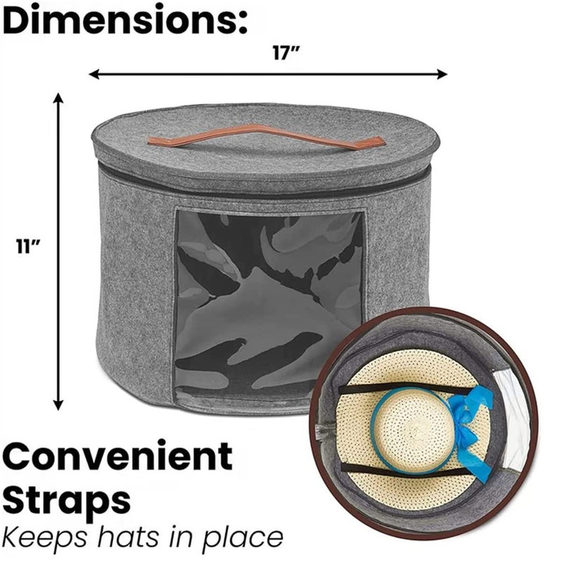 Fxvhojq Hat Box - Gray Felt Hat Storage Container Round