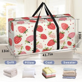 Packing Bags for Moving, Extra Large Moving Bags Heavy Duty, 205L Storage Bag with Zipper, Storage Totes Movings Supplies, Duffle Bag Waterproof Storage Containers for Organizing (White Strawberries)
