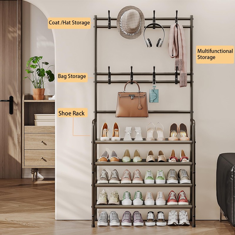 YIZAIJIA 4 Tier Coat and Shoe Rack Entryway Coat Rack