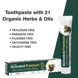 Herbodent® Premium Toothpaste - 5.82 Oz Pack of 1 | 21 Herbs for Strong Teeth & Healthy Gums- Neem, Clove, Cinnamon, Cardamom with Natural Mouthwash-No Paraben, No Fluoride, No Saccharin, No Triclosan