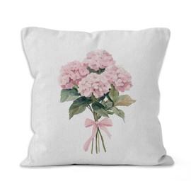 VRW Pink Hydrangea Floral Throw Pillow Covers 18x18, Pink Coquette Bow Flowers Bouquet Decorative Pillow Covers for Home Bedroom Living Room, Rustic Cottagecore Hydrangea Decor Accent Pillows Cover
