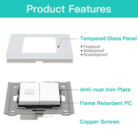 BSEED Wall Socket EU Standard 1/2 PC RJ45 Cat5 Ethernet Socket Network Socket LAN Socket Flush-Mounted with 1/2 Blank Socket Crystal Glass Plate White 86 mm