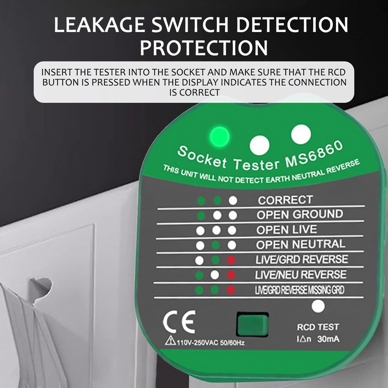 Socket Tester,Plug Socket Tester UK, 220v-250v Electric Socket Tester, RCD