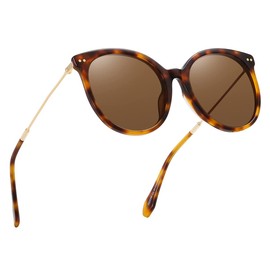 DUCO 2340 Women's Sunglasses, Polarized Lenses, Round Sunglasses, Large Size, UV Protection, Light Blocking, UV 400, Fashion Design, UV Protection, Brown Leopard Pattern Brown