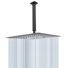 NearMoon Rain Shower Head With Shower Arm, Ceiling Mount Square Shower, Stainless Steel Ceiling Rainfall Showerhead- Waterfall Full Body Coverage (16 Inch, Matte Black)