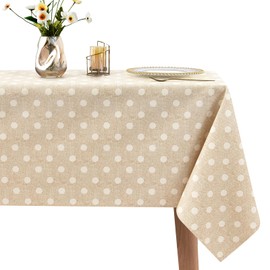 WenYa Polka Dot Tablecloth Wipe Clean Table Cloth Wipeable PVC Tablecloths Plastic Dinner Cover, Rectangular Waterproof Table Cover Protector for Picnic Party Indoor Outdoor - Beige, 85x54in/215x137cm