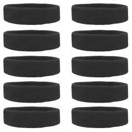 10 BLACK TERRY SWEATBAND Cotton Headbands Absorbent Workout Quality Sport BANDS