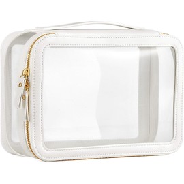 HBlife Clear Makeup Bag Organizer, Portable Travel Toiletry Cosmetic Bag Case for Women, Large Make Up Bag Makeup Train Case Transparent Storage Bag Pouch with Handle(White)