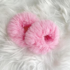 2pcs Pink Furry Hair Scrunchies Cute Hair Bands with Faux Rabbit Fur Elastic Hair Ties Hair Bobbles Ponytail Holders Girls Women Hair Accessories
