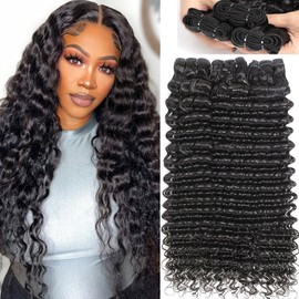 Troskamar Deep Wave Bundles Human Hair 12A Brazilian Human Hair 3 Bundles Deep Wave 12A Wet and Wavy Bundles 24 24 24 Inch Soft and Full