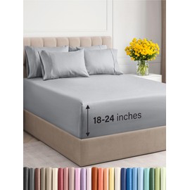 Extra Deep Pocket Queen Sheets - 4 Piece Breathable & Cooling Bed Sheets - Hotel Luxury Bed Sheet Set - Soft, Wrinkle Free & Comfy - Easily Fits Extra Deep Mattresses - Deep Pocket Steel Blue Sheets