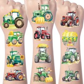 Gameza Tractor Temporary Tattoos for Kids, 200+ Watercolor Style Tractor Birthday Party Decorations Favors and Supplies, Construction Tattoo Stickers Gifts Prizes Rewards for Boys Girls