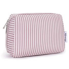 Large Makeup Bag Zipper Pouch Travel Cosmetic Organizer for Women (Dusty Rose Stripe, Large)